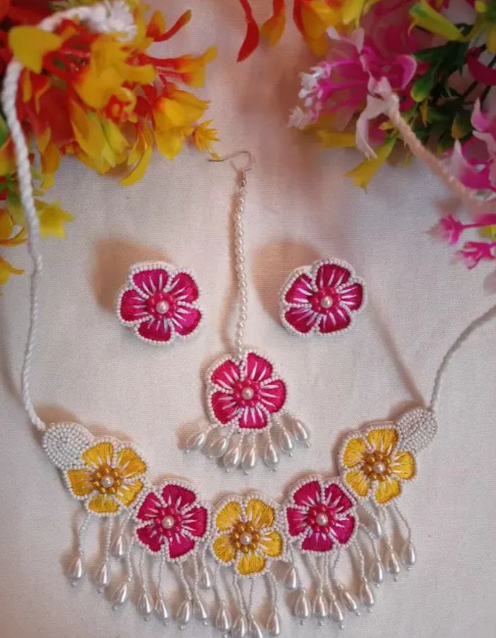 Pink & Yellow Haldi Jewellery
