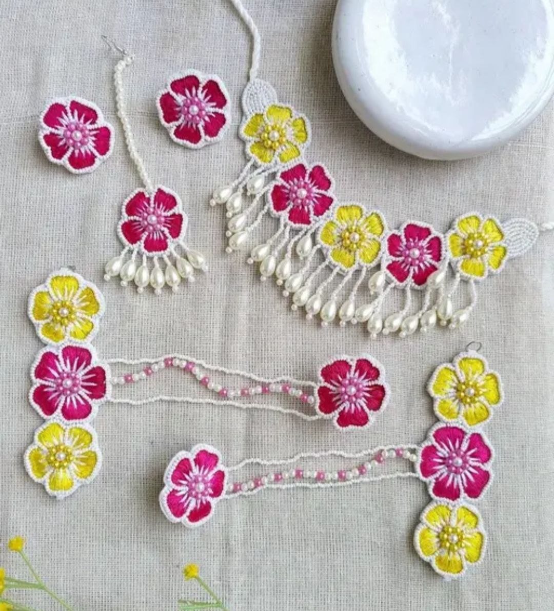 Pink & Yellow Haldi Jewellery set